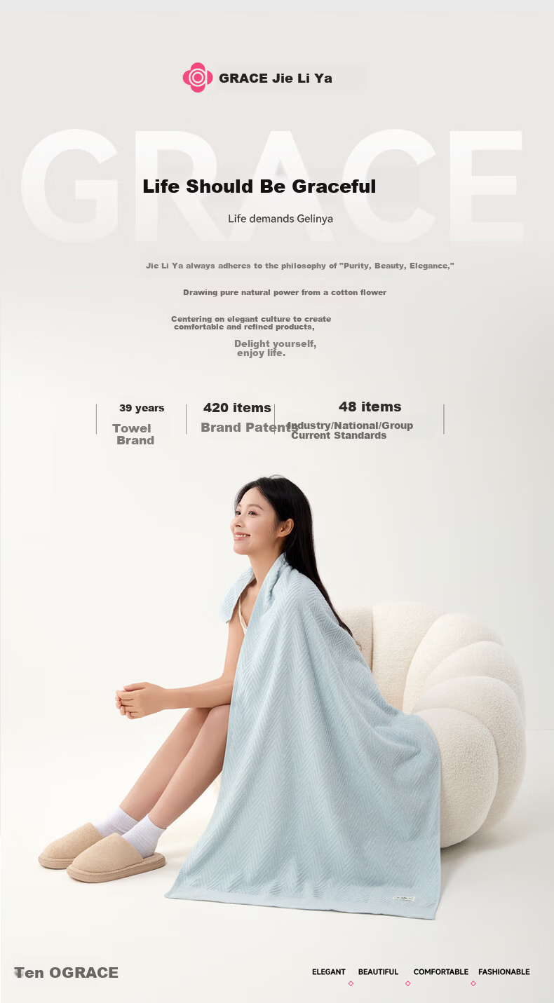 Grace 10A Antibacterial Pure Cotton Towel Bath Towel Face Towel Men's Soft Quick-Dry Unisex Face Wash Towel 12