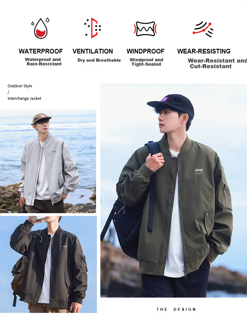 JEEP SPIRIT Men's Spring Autumn Jacket Outdoor Workwear Windproof Biker Coat M 2