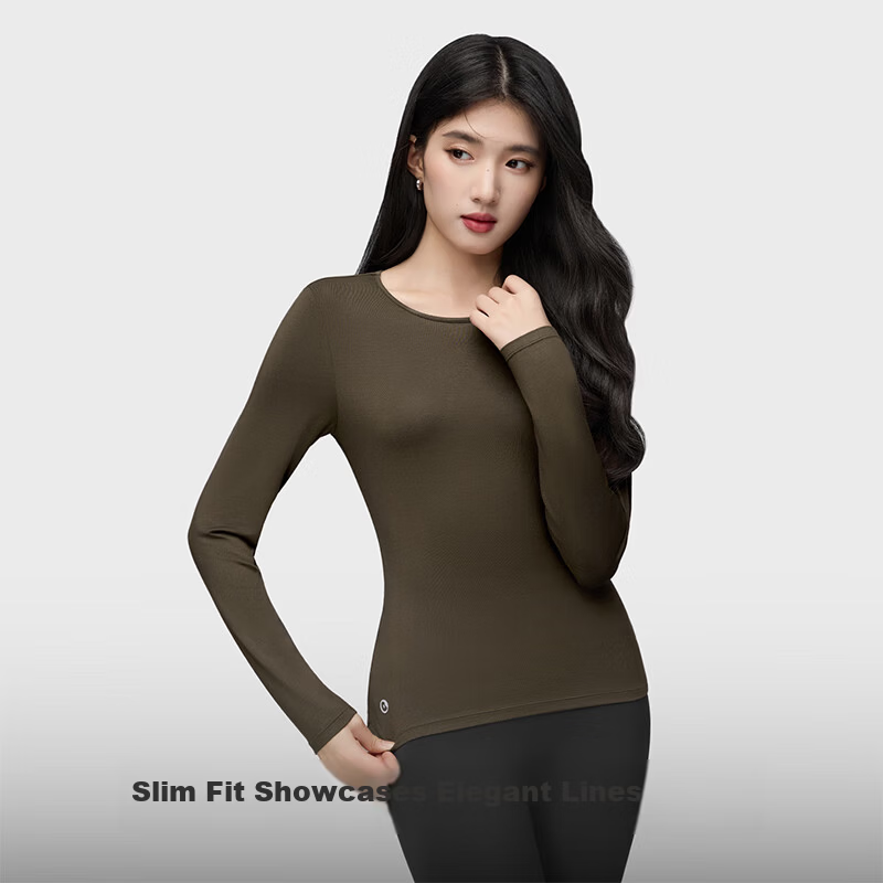 Onoko Slim Fit Base Layer Long Sleeve T-Shirt Women's Autumn New Round Neck White Thermal Innerwear