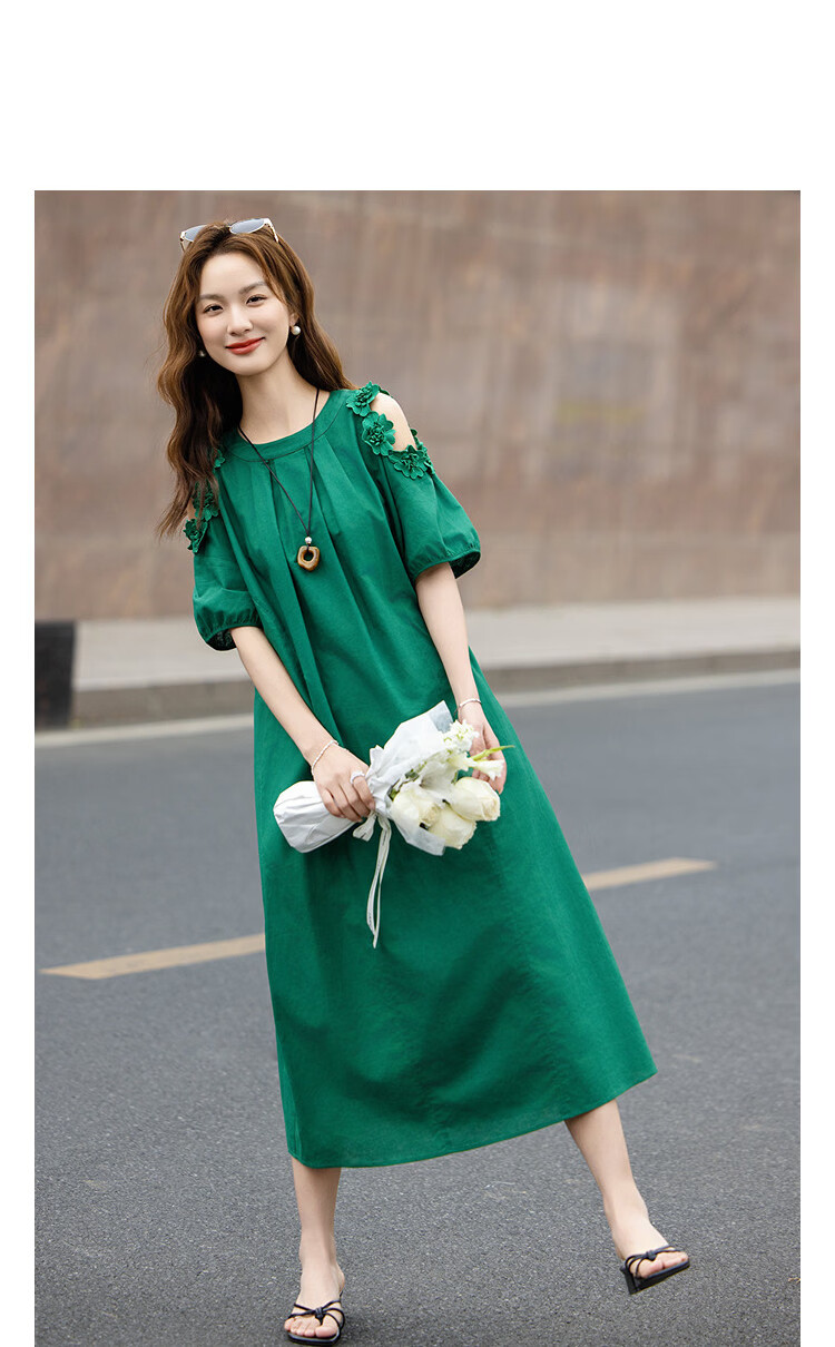 Demana [With Flax Cloud Cotton] Summer Elegant Hollow Lace Loose Slimming Concealing Dress for Women High-End Feel 11