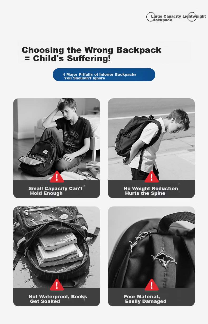 361° Large Capacity Boys' School Backpack for Middle and High School Students, Pressure-Relief Ergonomic Anti-Sagging Lightweight Primary School Student Shoulder Bag 3