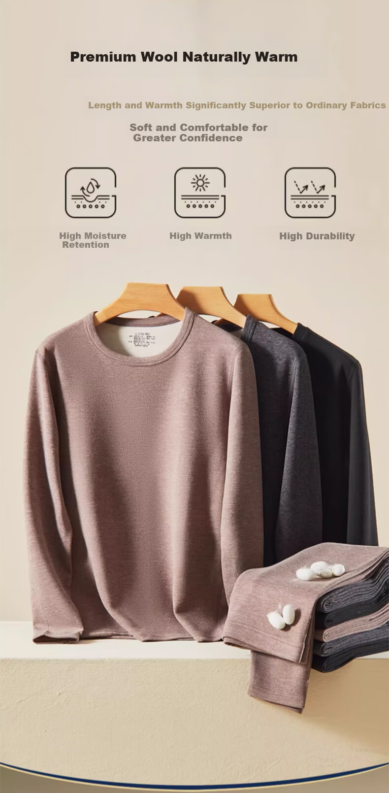 BOPRUIEY Men's Pure Cotton Thermal Underwear Set Autumn Winter Long Johns Cotton Base Layer Shirt and Pants 4