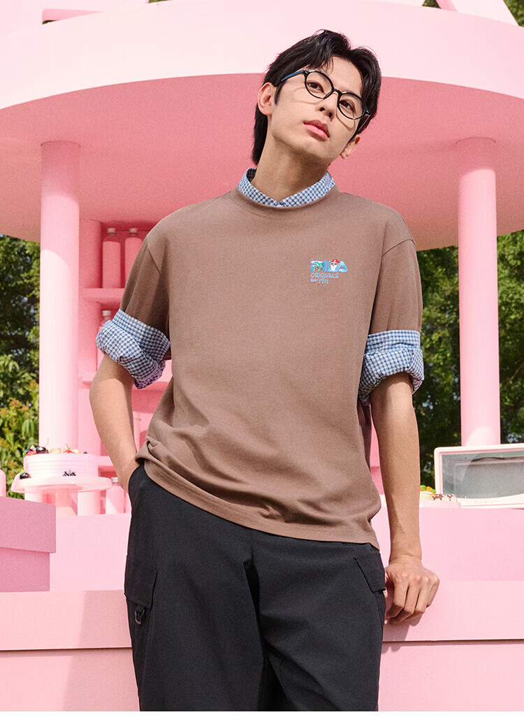FILA Official Couple's Knitted Short Sleeve Shirt 2026 Summer Fashion Casual Unisex Loose Cat Embroidery T-Shirt 31