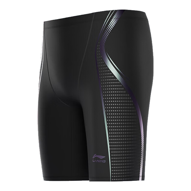 Li-Ning Swimming Trunks for Men, Knee-Length Swim Shorts, Professional Fitness Quick-Dry Large Size Men's Swimming Gear, 2081 Black XXL