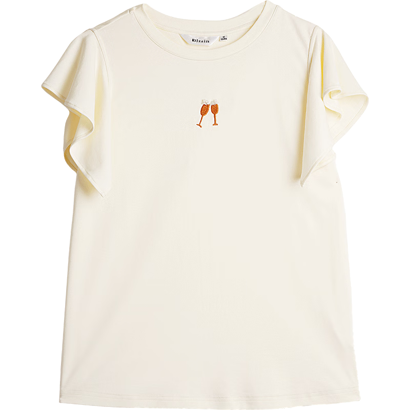 Olrain French Style Short Sleeve T-Shirt Women Summer New Loose Casual Commuting Ruffle Sleeve Top Yellow M