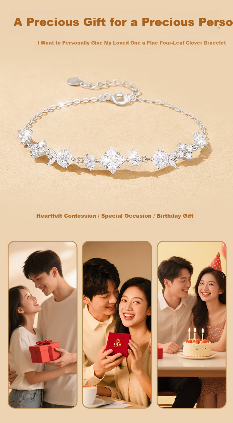 Lao Feng Xiang Four-Leaf Clover Bracelet for Women 2026 New Silver Koi Jewelry Birthday Anniversary Gift for Girlfriend Wife 4