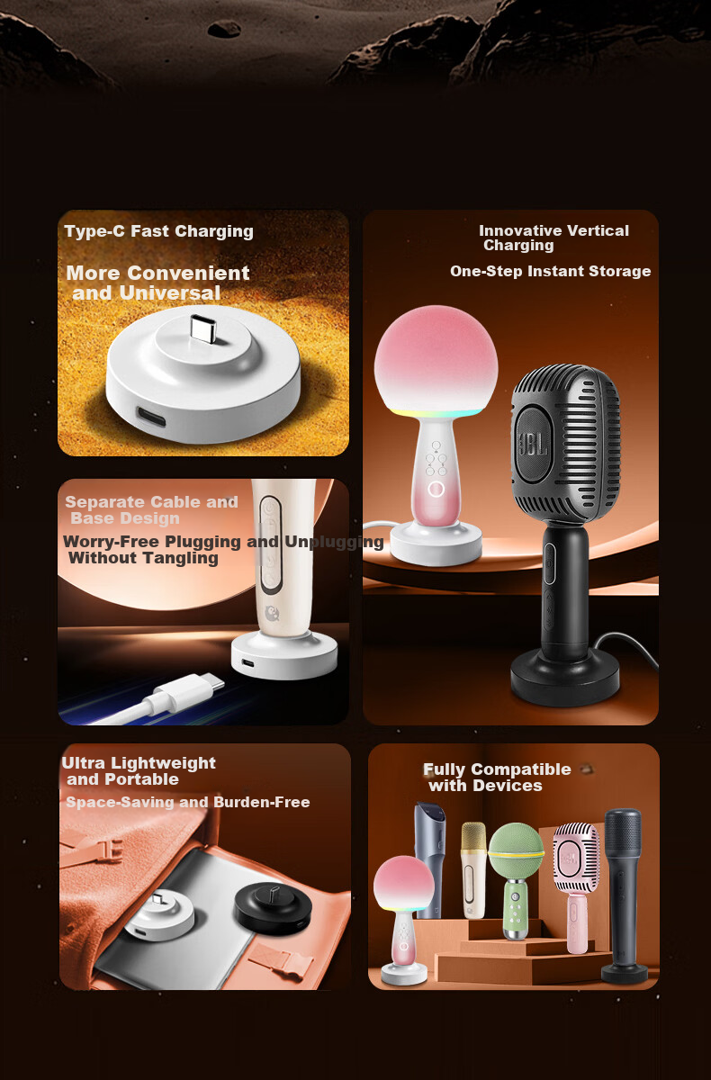 Chaofan Compatible with JBL Microphone Charger Base Stand KMC650/singing Bar/Maowang/Qunmin Karaoke Wireless Microphone Type-C Socket Two-In Accessory 1