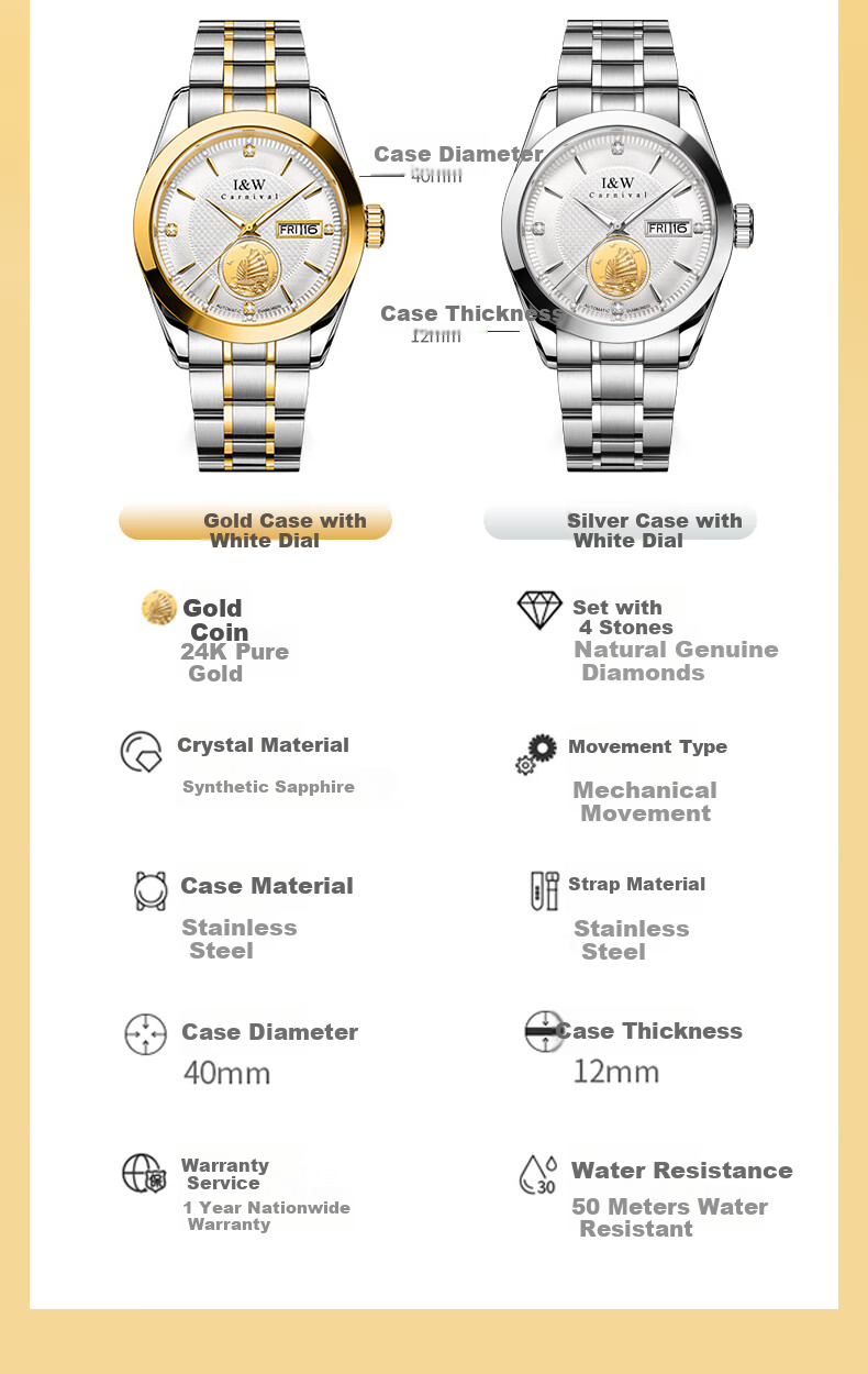 Aiworchi Men's Pure Gold 999 Automatic Mechanical Watch Swiss Top 10 Brand Luxury New Year Gift 17