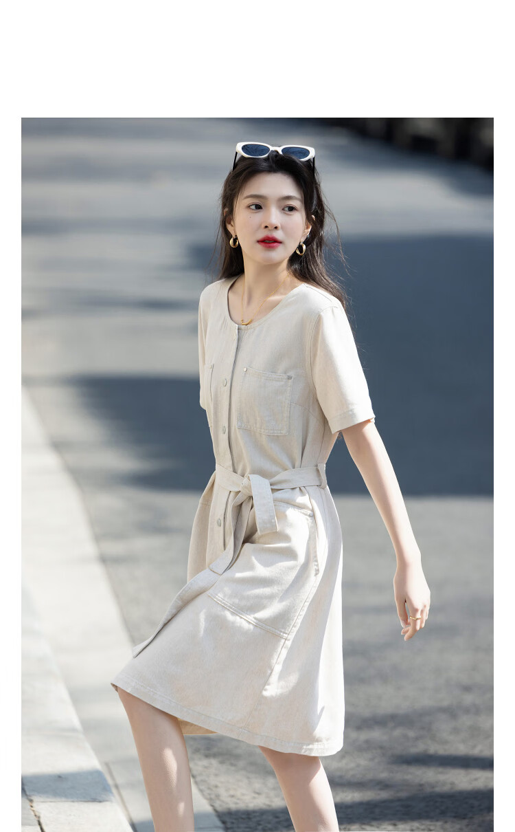Demana [with natural linen] Summer Oxygen Sense Lyocell Cotton Collarless Straight Denim Dress for Women Slim Relaxed Fit 11