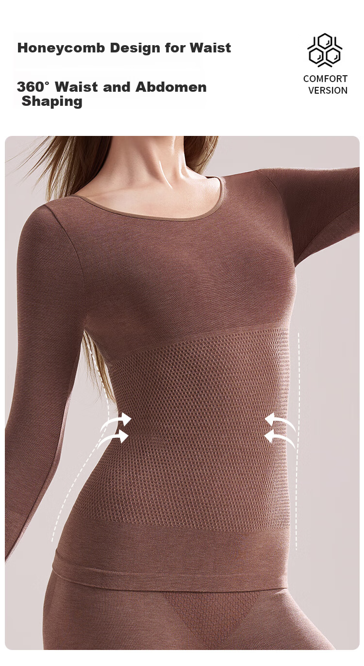 Ordifen Women's Thermal Wool Warm Set Autumn Shirt and Pants Slim Fit High Waist Cotton Wool Base Layer Winter 5