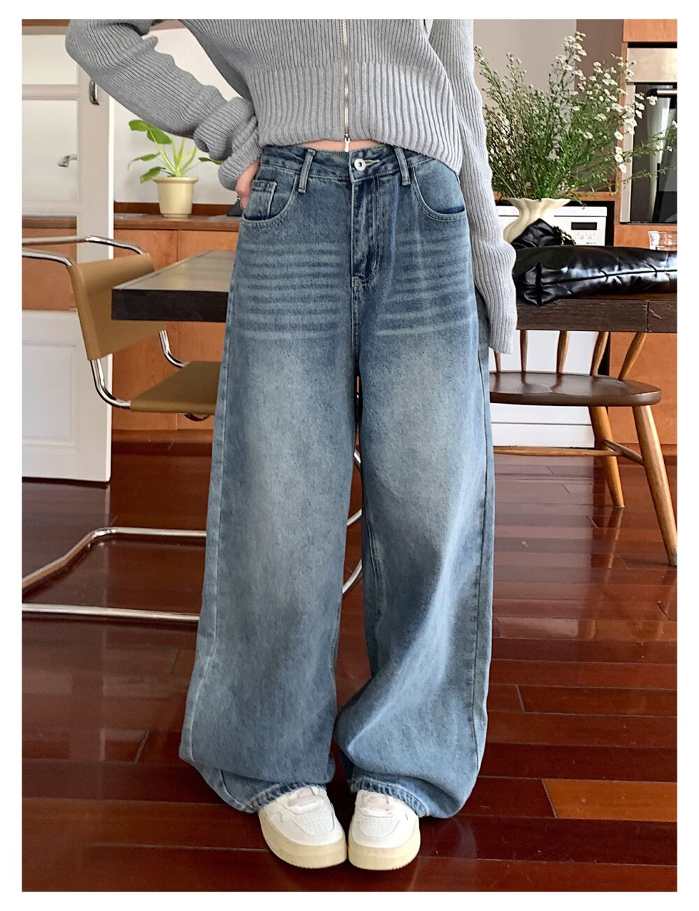 ICH MODE "Versatile Favorite" Loose Slimming Lazy Casual Straight-Leg Jeans Women's Wide-Leg Pants Light Blue S 15