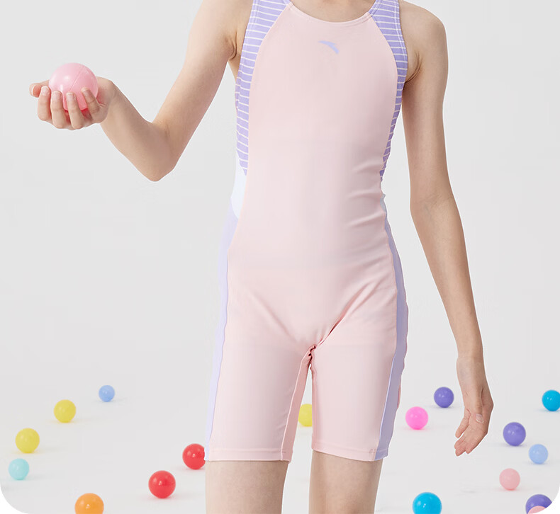 ANTA Children's One-Piece Swimsuit for Girls, Square-Leg Professional Training Swimwear for Older Kids, Teenagers, Beginners, Swimming Equipment, Purple, Size 120 13