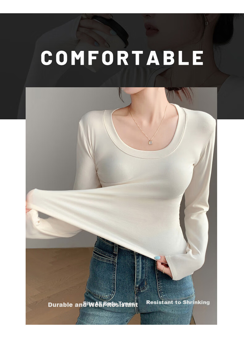 Langsha Women's Round Neck Base Shirt Spring New 2026 Slim Fit Solid Color Long Sleeve T-Shirt Top 10