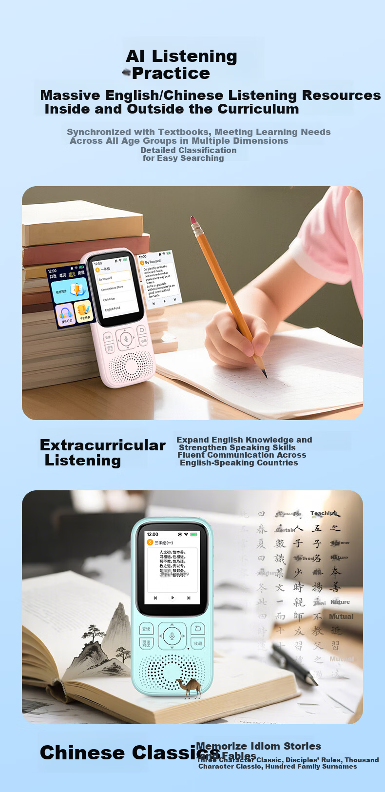 NINTAUS AI Learning Machine Listening Treasure 128GB Repeater Portable Audio Chinese English Study Enhancement Tool Synchronized New Textbook Portable Listening and Reading Device A5pro 18