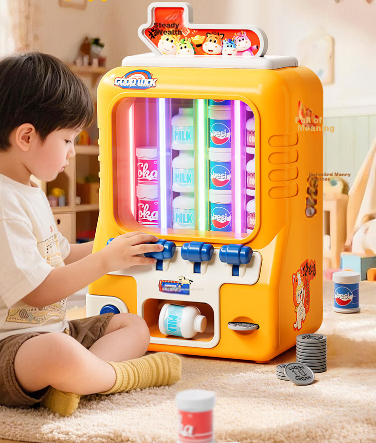 Mama Treasure Twin Beverage Vending Machine Toy Automatic Coin Operated Educational Toy for Children Girls Boys Role Play Gift Age 3-6 2