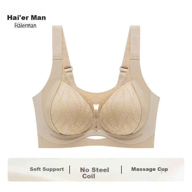 Haierman Women's Small Bust Push-Up Side Support Gravity Lift Seamless Wireless Printed Bra