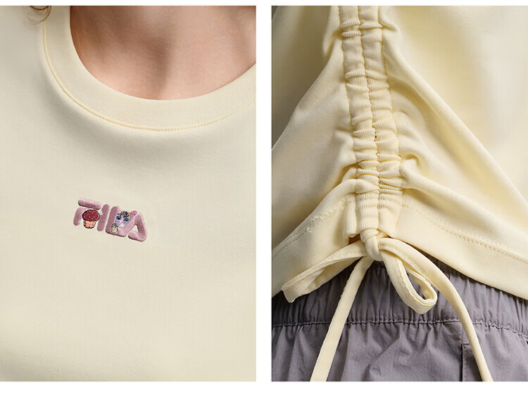 FILA Yang Mi Same Style Knitted Short Sleeve Shirt Women 2026 Summer Side Drawstring Fashion Casual Embroidered Logo Slim T-Shirt 61