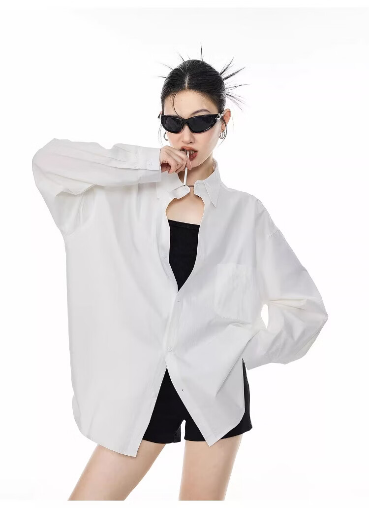 ICH MODE Blue Long Sleeve Women's Shirt Summer Loose Casual Blouse Versatile Trendy Top Jacket Blue S 16