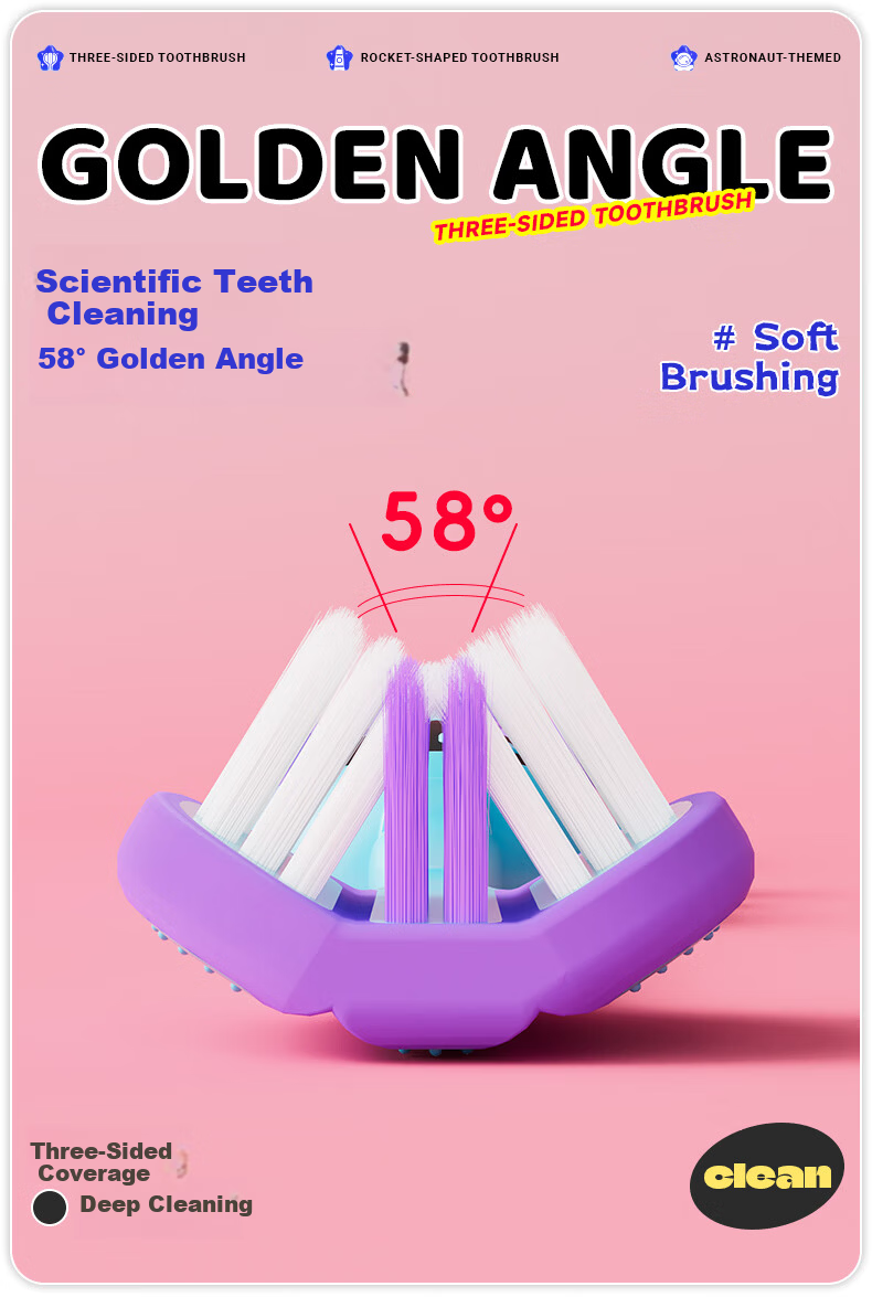 DYCROL Children's Soft Bristle Toothbrush Triple-Sided 6-12 Years Old Toothbrushing Tool Triple Efficiency 2-Pack (Color Random) 7