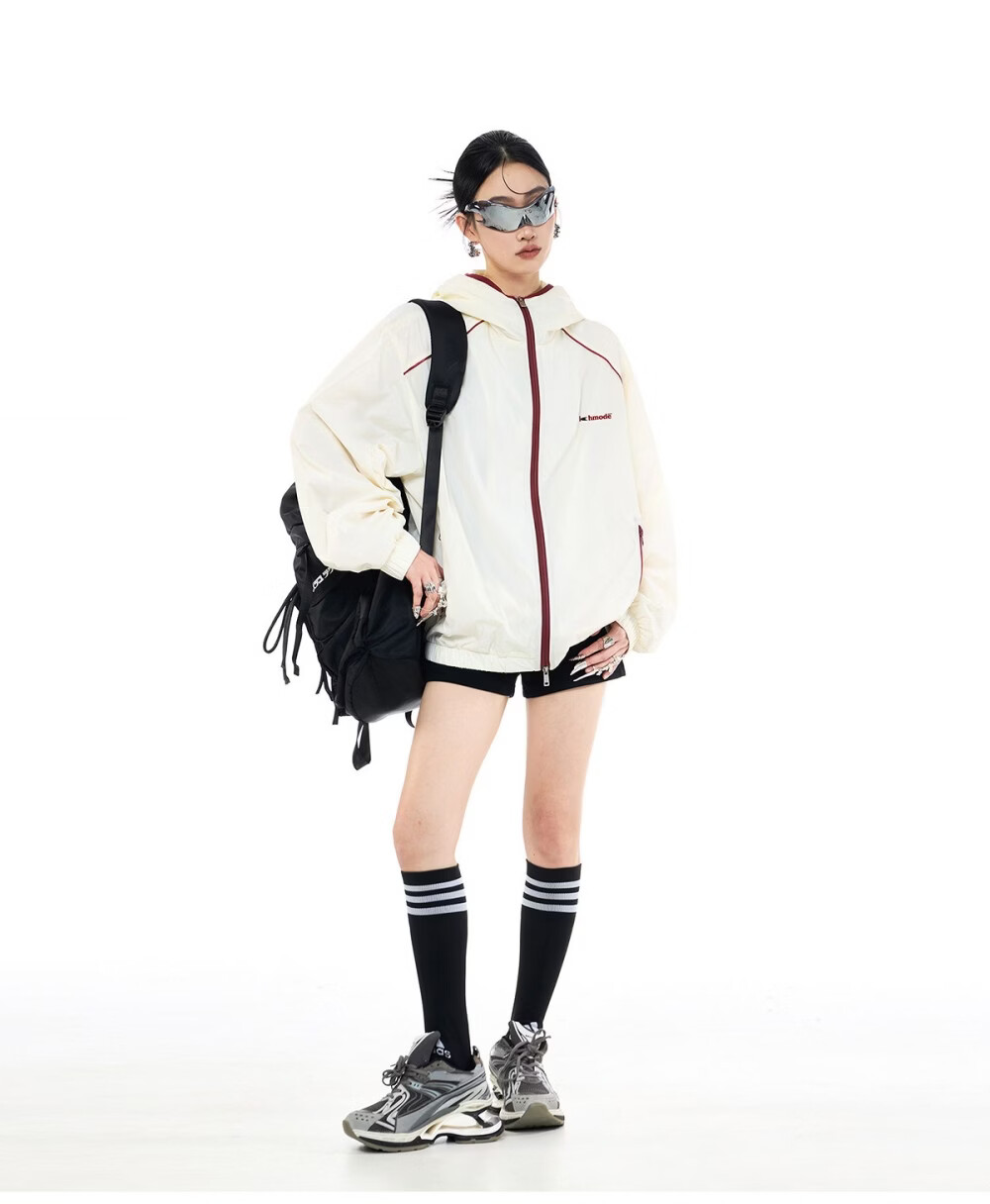 ICH MODE Colorblock Physical Sunscreen Jacket Women Spring Summer New Hooded UV Protection Coat Light Blue M 25
