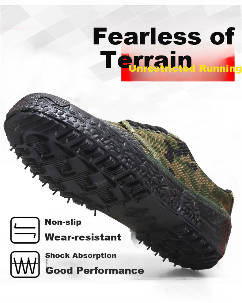 Anxianda Safety Work Shoes Liberation Shoes Construction Camouflage Shoes Unisex Military Training Rubber Shoes Wear-Resistant Non-Slip Canvas Outdoor Hiking Farming Low-Top Sneakers Camouflage Color  4