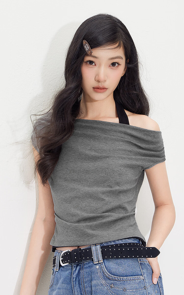 Semir Women's Summer Short Halter Neck Slim Fit Fake Two-Piece T-Shirt 2026 Stylish Sexy Top 109326100041 2