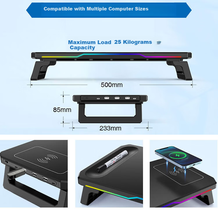 Huiersi Monitor Riser Laptop Stand Adjustable Screen Elevation Foldable Storage USB 3.0 Hub with RGB Ambient Lighting C30 [Black] 5