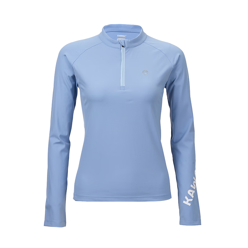 KAWASAKI Badminton Shirt, Women's Long-Sleeve Sports Training Wear, Knitted T-Shirt A2435, Cloud Blue, Size S