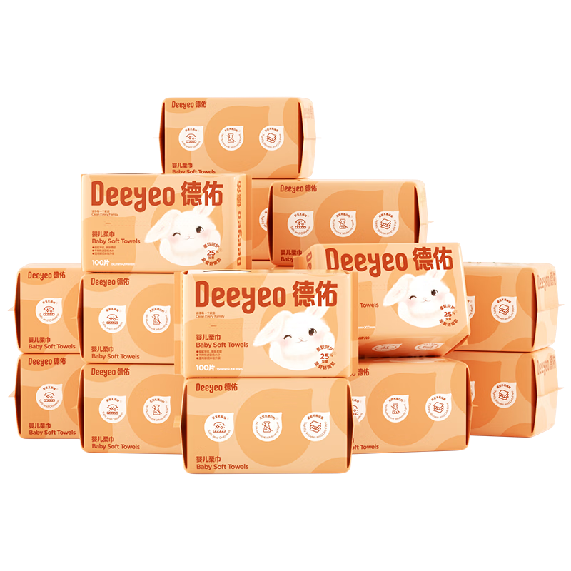 Deyou Baby Soft Wipes, Disposable Face Wipes, for Both Dry And Wet Use, Thickened Facial Tissues, 100 Sheets*18 Packs, Bunny Wipes