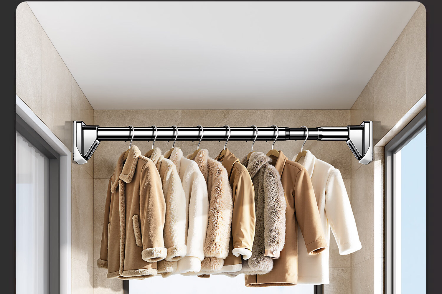 Futuristic No-Drill Telescopic Clothes Drying Rod 304 Stainless Steel Balcony Clothes Rack Wardrobe Hanging Rod Gun Gray 100-170cm 18