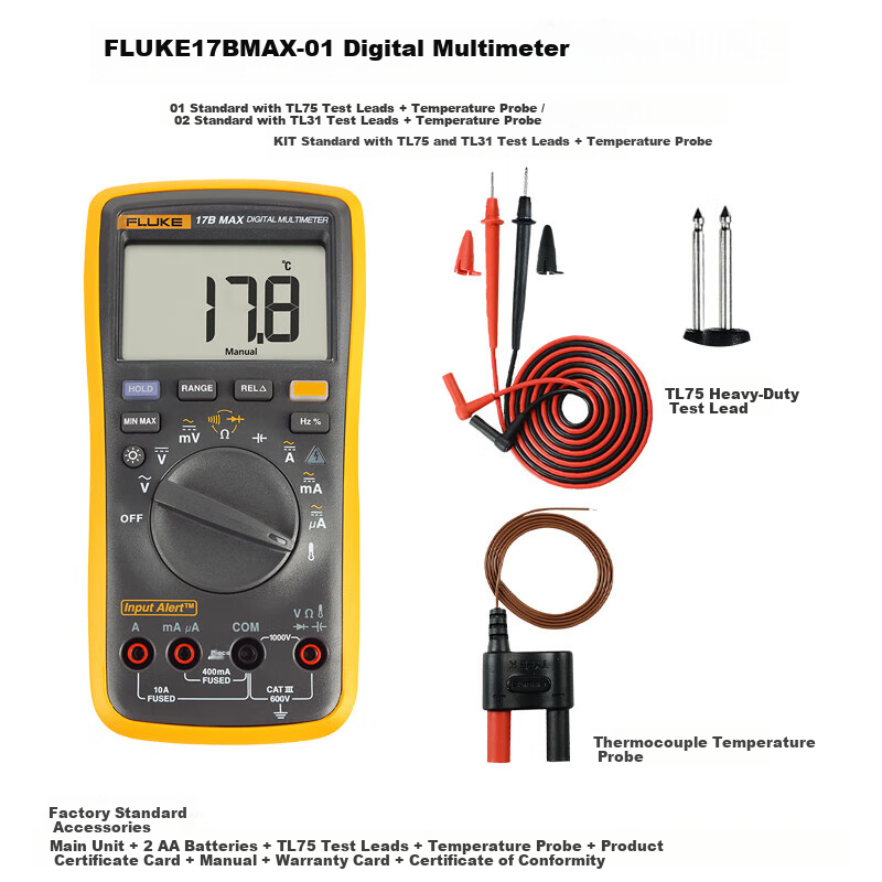FLUKE 17B MAX-01 Digital Multimeter Handheld Multimeter Universal Ammeter 17B+ Upgrade Model