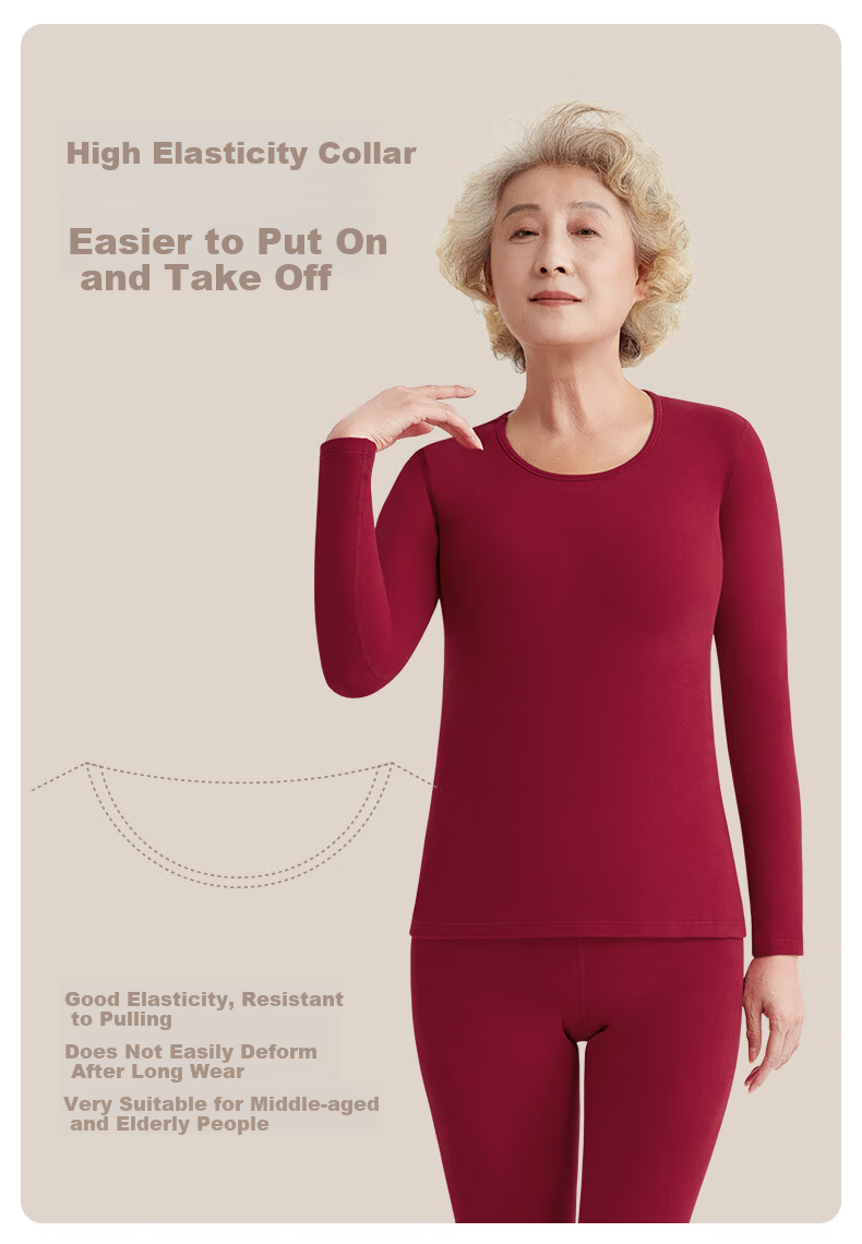 CASENLAND Women's Middle-Aged and Elderly Thermal Underwear Set, Fleece-Lined, Thickened, Antibacterial, 100% Cotton, Autumn Shirt and Pants for Moms 6