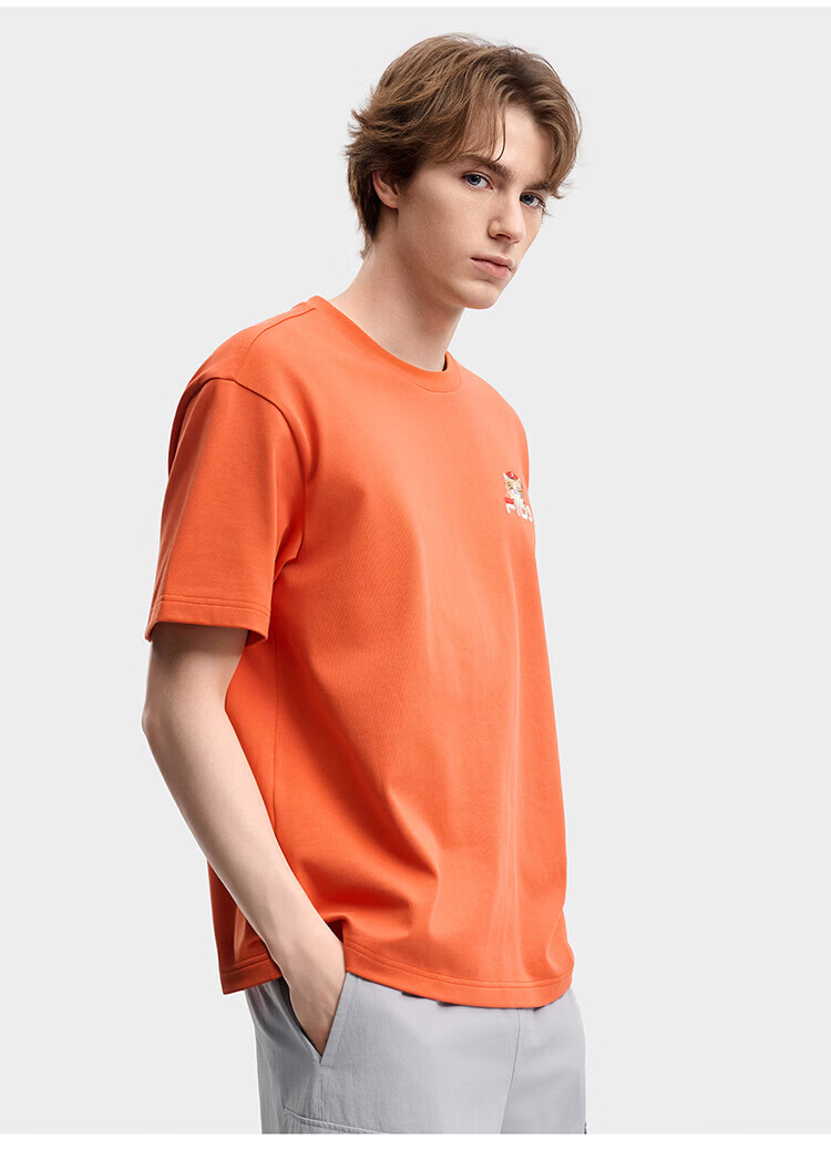 FILA Official 2026 Summer Couple Short Sleeve T-Shirt Casual Loose Fit Cotton Cat Knit Tee 72