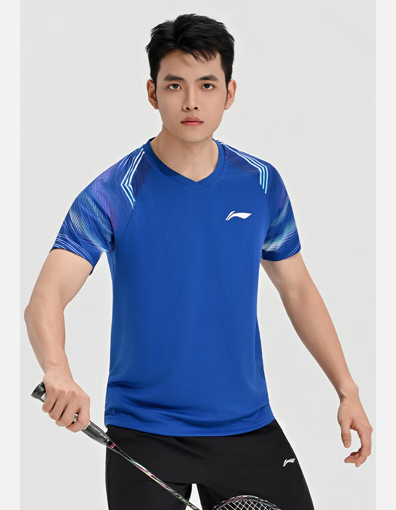 LI-NING Badminton Shirt Unisex Competition Short Sleeve T-Shirt Training Sportswear Black XL 6