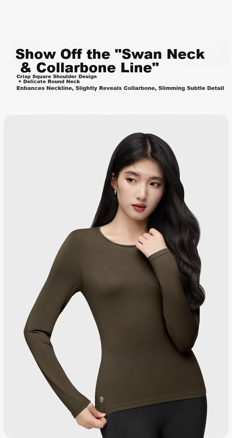 Onoko Slim Fit Base Layer Long Sleeve T-Shirt Women's Autumn New Round Neck White Thermal Innerwear 4