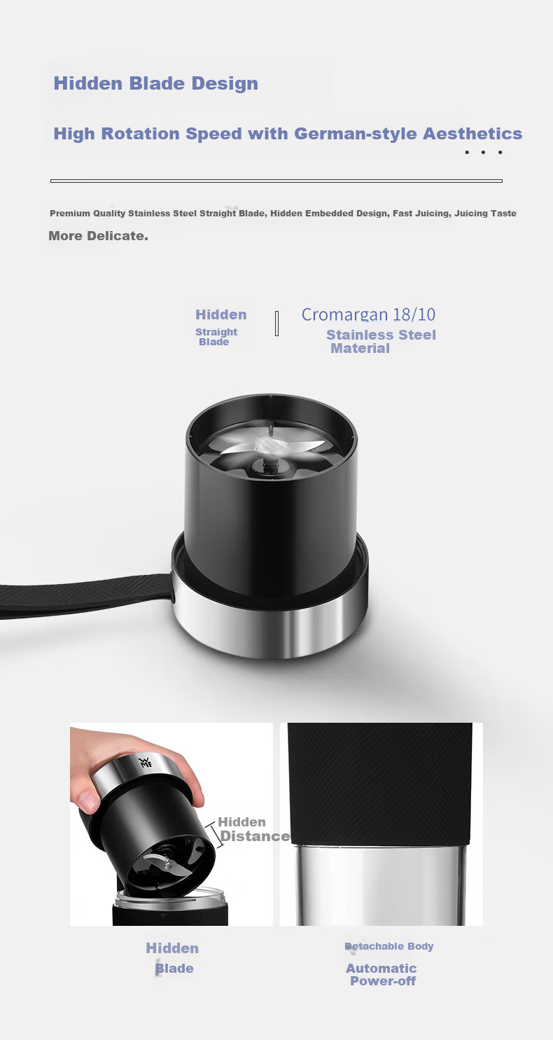 WMF Portable Juicer Multifunctional Home Small Wireless Charging Mini Blender Cup Portable Mixing Cup (Classic Black) 9