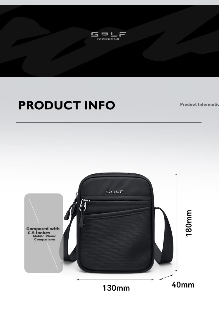 GOLF Men's Casual Shoulder Bag Lightweight Sports Crossbody Bag Commuter Phone iPad Bag Water-Resistant Outdoor 12