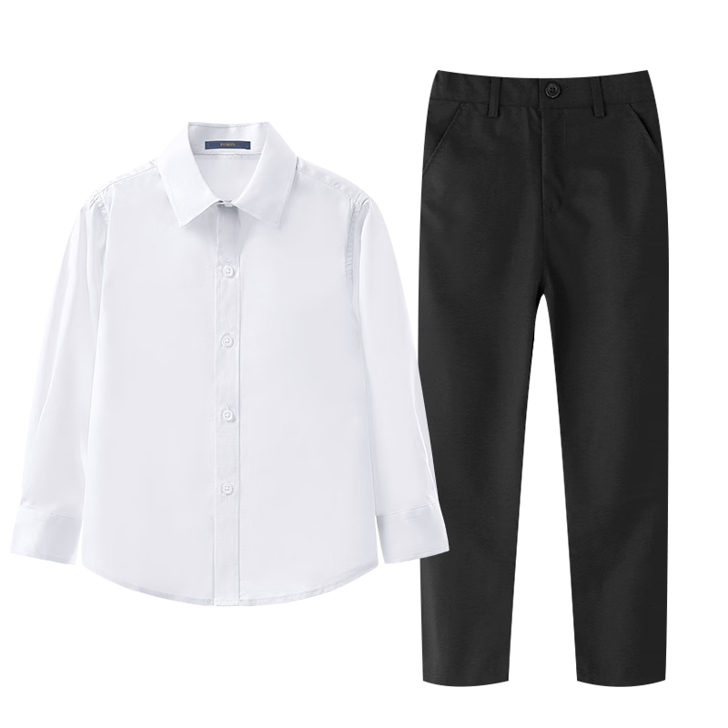 ROMON Boys' Children's Shirt Long Sleeve White Dress Shirt and Trousers Set for Children's Day Performance White Size 180