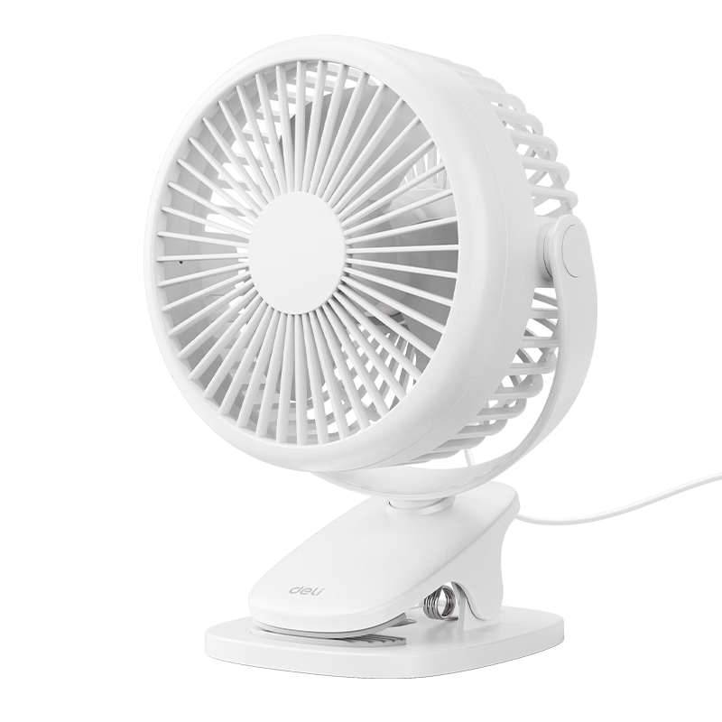 Deli USB Mini Fan Office Desktop Fan Student Dorm Bed Car Outdoor Baby Stroller Clip Small Table Fan Cooling White LK221