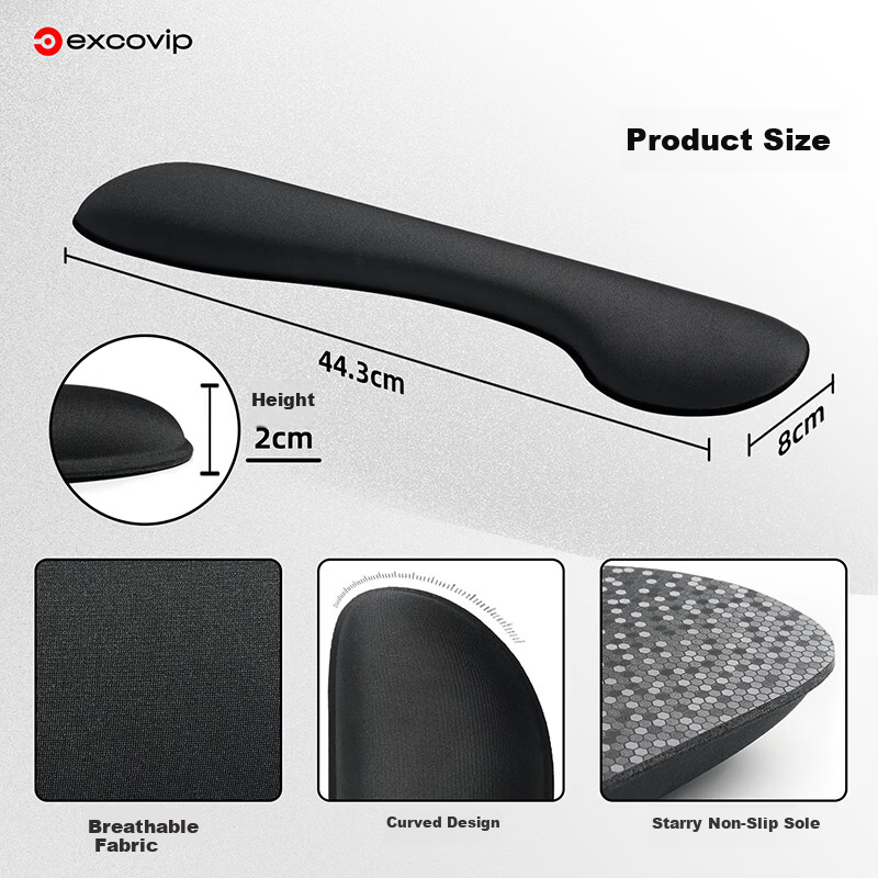 EXCO Memory Foam Keyboard Wrist Rest Ergonomic Mouse Pad Wrist Support 104-Key Keyboard Wrist Pad Anti-Carpal Tunnel Palm Support Large Size 0585 Black 8