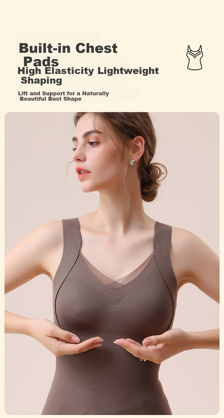 MiiOW Women's Thermal Vest Innerwear with Cashmere and Silk, Padded Camisole, Bra-Free, Fleece-Lined, Thickened, Coffee Color, 2XL 8