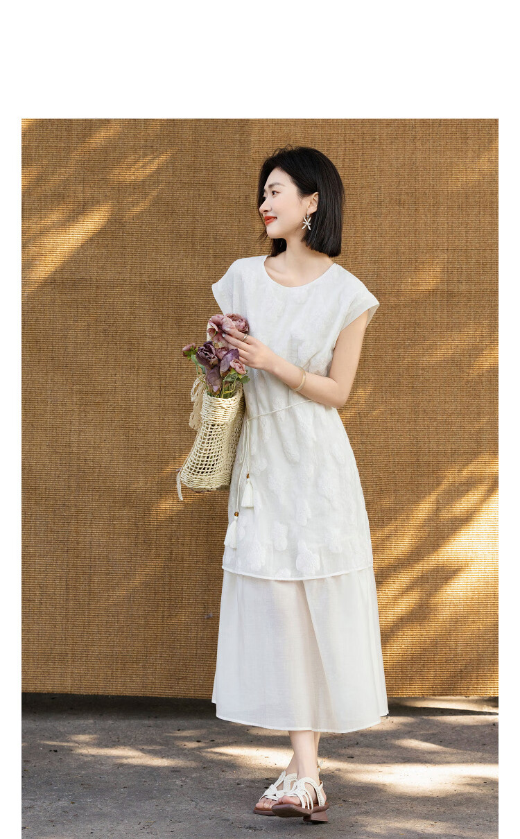 Demana Summer Elegant Floral Texture Tassel Waist Tie Loose Slim Shirt with Lyocell Hem Splicing for Women Premium 7