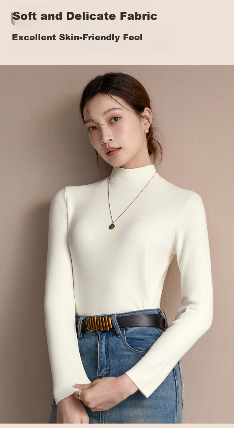 Miiow Women's Half Turtleneck Double-Sided Velvet Polyester-Free Black Fleece Thickened Base Layer Top 12