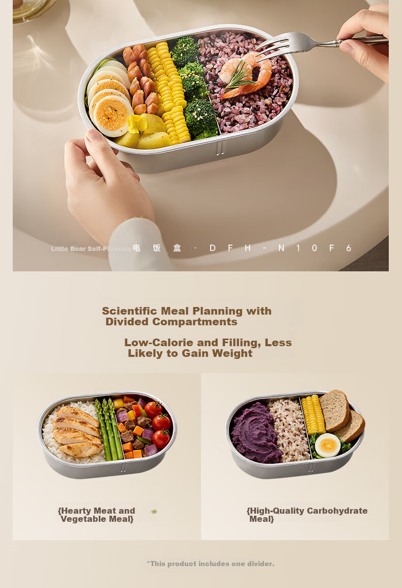 Bear Electric Lunch Box Self-Heating Lunch Box No Water Needed Plug-in Heating 316L Stainless Steel 1L DFH-N10F6 10