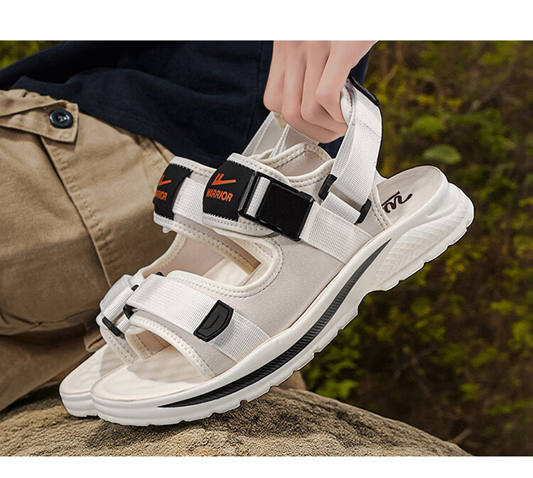 Warrior Men's Sandals 2026 Summer New Breathable Casual Beach Shoes with Velcro Outdoor Slippers Beige Black Size 44 13
