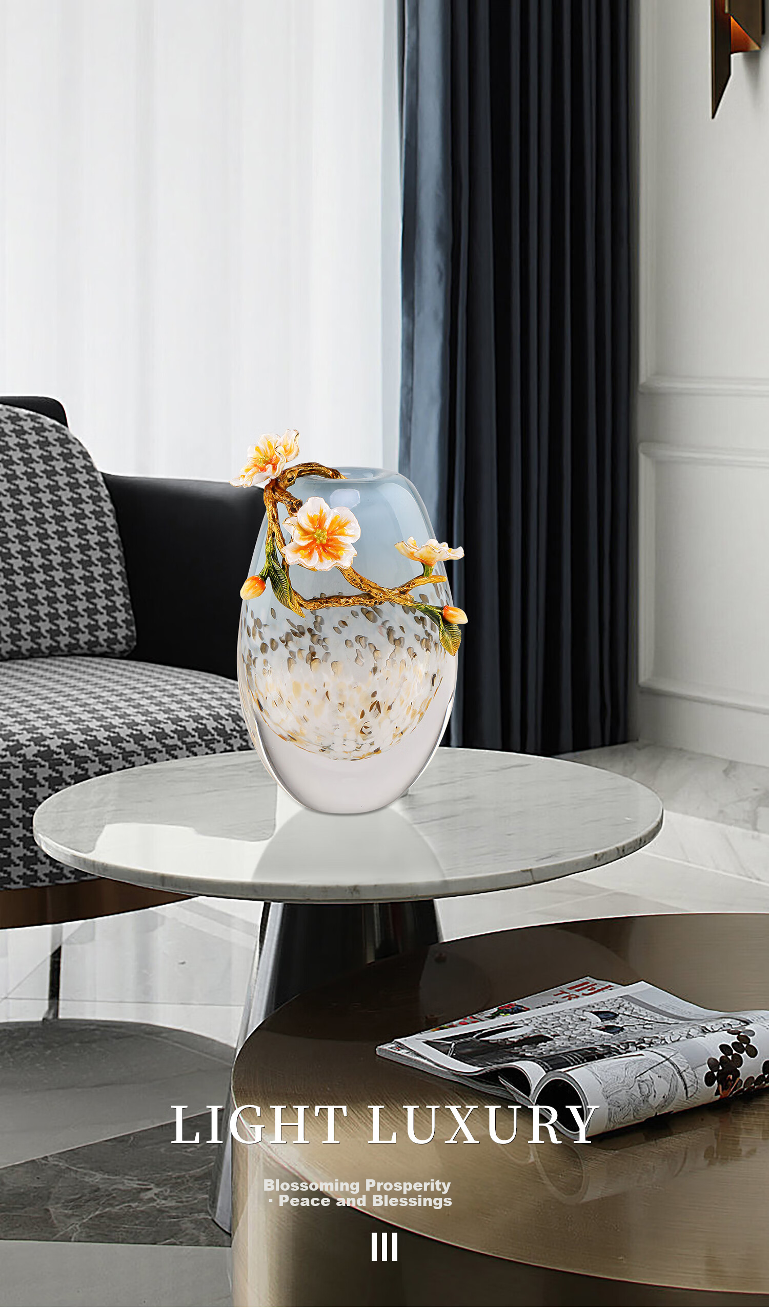 Mr. Nan Chu Enamel Color Snow Wave Luxury Glass Vase Flower Pot Living Room Study Office Decoration Housewarming Opening Gift 5