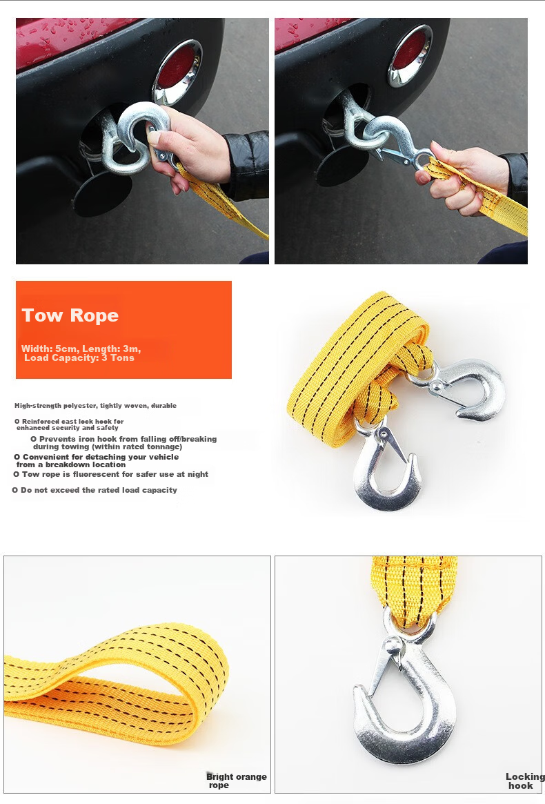Beifute Car Emergency Kit Portable Fire Extinguisher Triangle Stand Tow Rope Safety Hammer Emergency Rescue Tool Universal Model 7