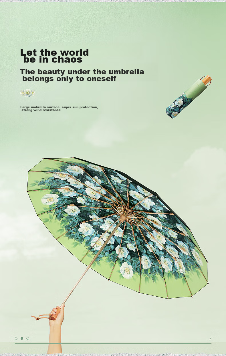 VONLILIENFELD Foldable Sun Umbrella with 16 Ribs, Black Rubber, Extra Large And Thick, Windproof Double-Person Manual Parasol 2