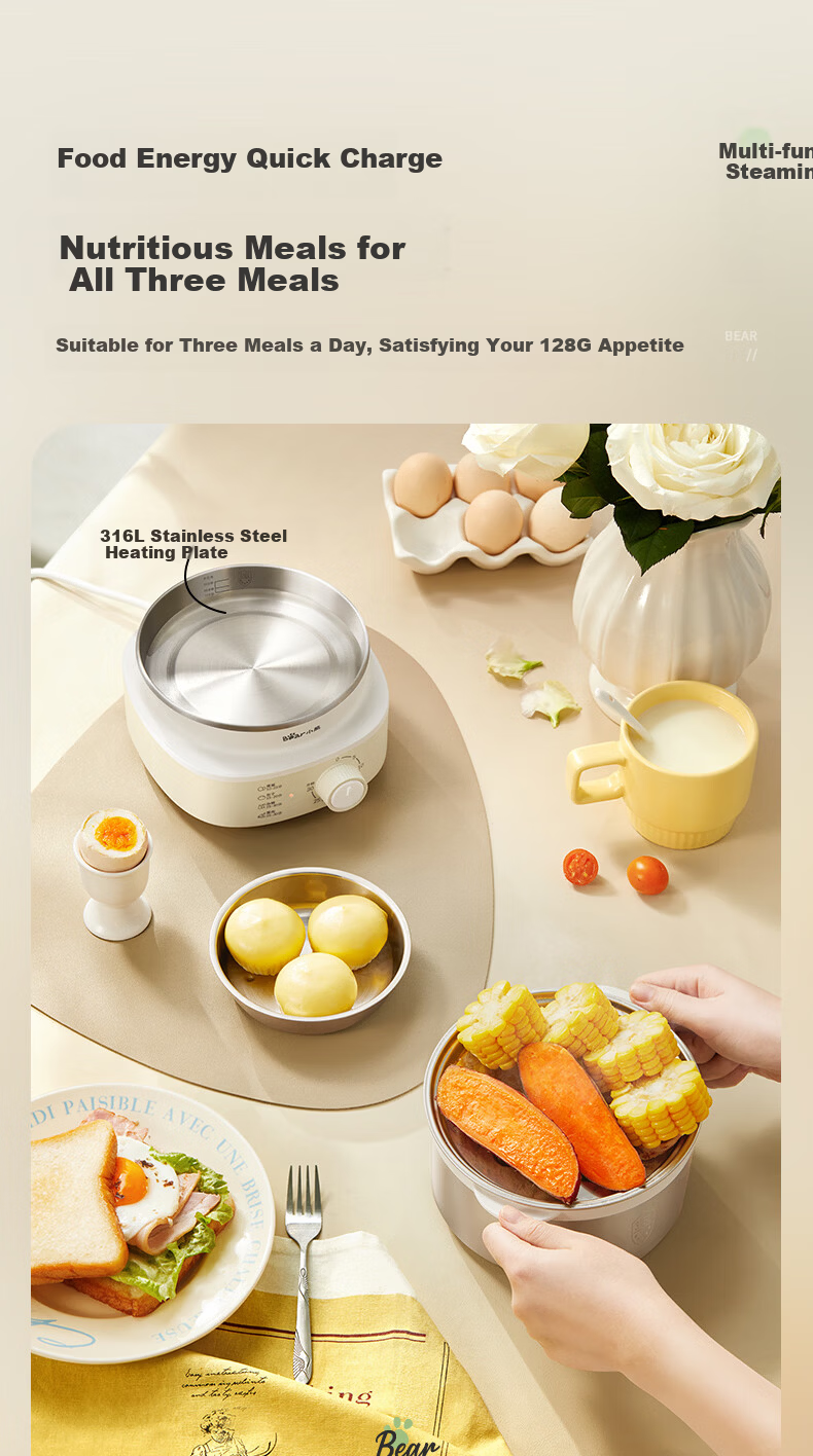 Bear Electric Egg Cooker Steamer 316 Stainless Steel Auto Power-Off Double Layer Multifunctional Breakfast Egg Cooker ZDQ-Y14F3 11