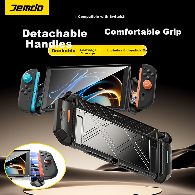 Jemdo Nintendo Switch 2 Protective Case NS2 Integrated Shell Foldable Handle Grip Non-Slip Full-Cover Transparent Hard Case Game Card Storage Box Handheld Console Accessories